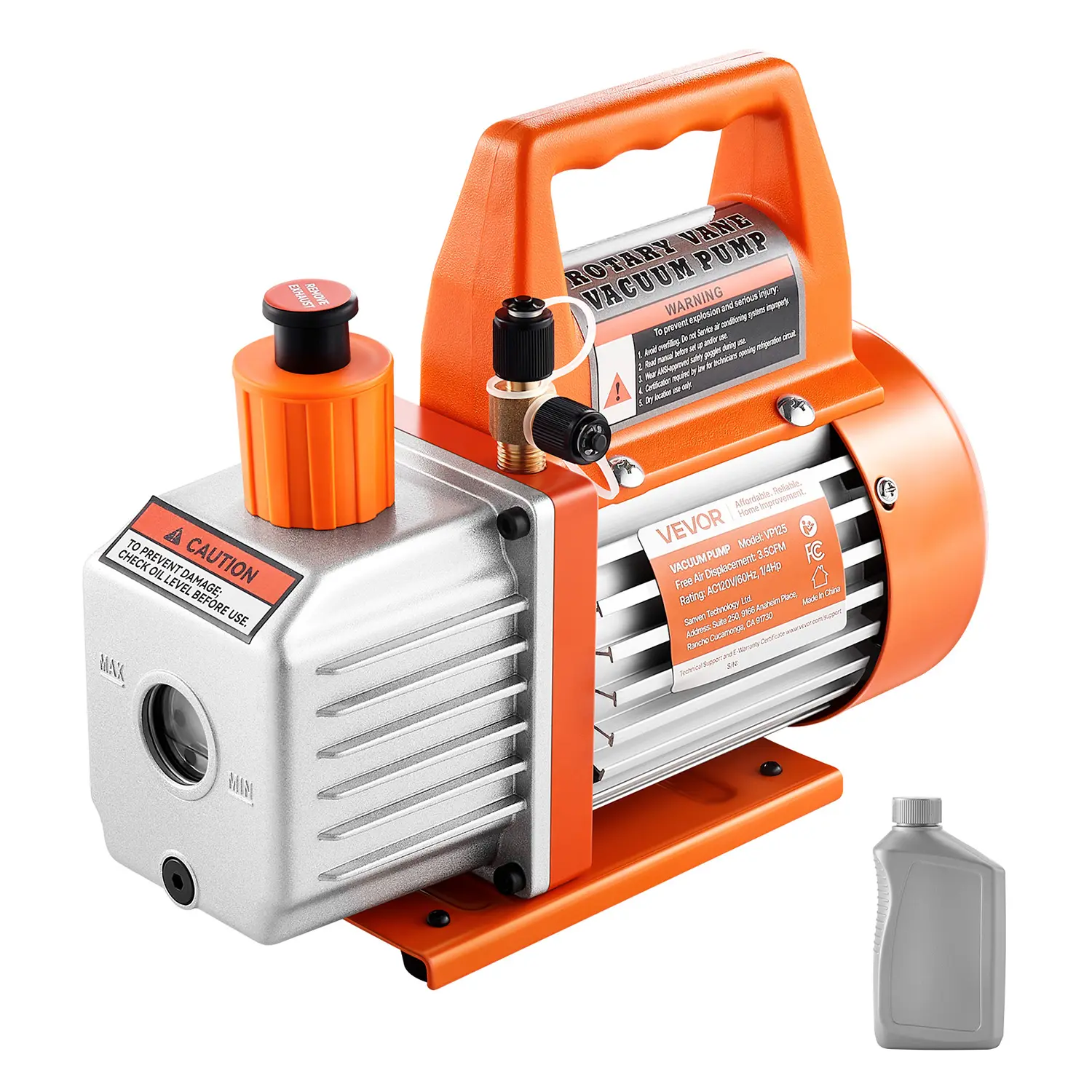 【Summerfinds】VEVOR Vacuum Pump,3.5 CFM 1/4 HPHVAC Single Stage Rotary Vane AC Vacuum Pumpfor R134a R22 R410a Systemswith Oil Bottle1720 PRMfor Automotive Air Conditioner Maintenance Resin Degassing