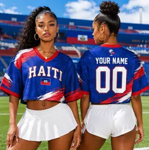 Custom Haiti Football Croptop Jersey, Personalized Soccer Crop Tee, Women Game Day Shirt, Haiti Fan Sports Top, Name Number Jersey