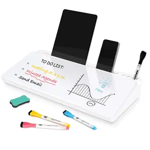 Glass Desk Whiteboard Small Dry Erase Board with Storage Drawer Ergonomic Angled Stand for Home Office School Includes 4 Markers White