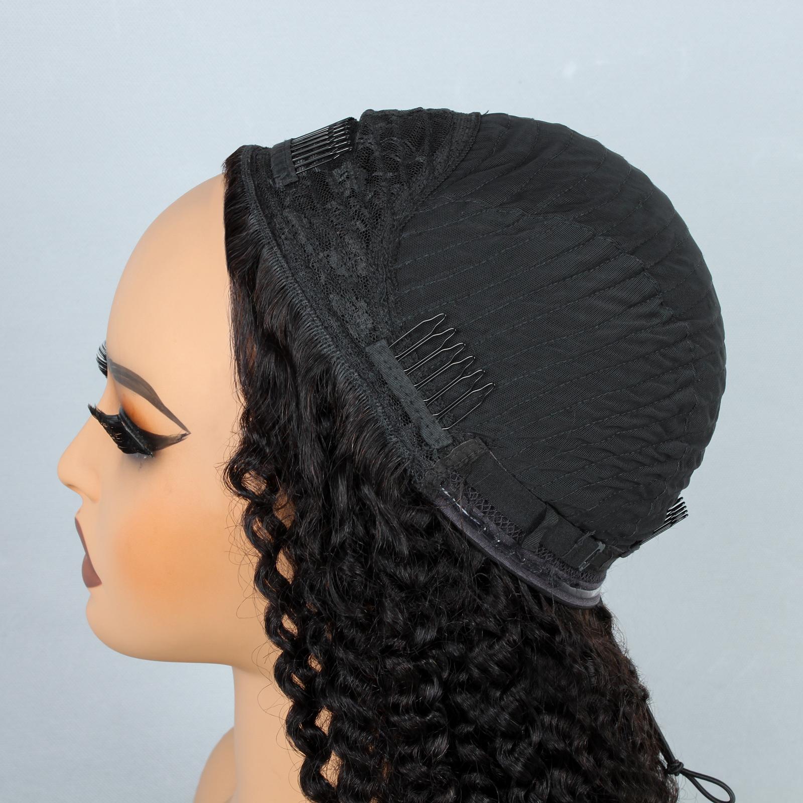 Kinky Curly Half Wig Human Hair 200% Density 3 In 1 Half Wig With Drawstring Seamless Clip Glueless Wear and Go Headband 100% Human Hair  Wig Beginner Friendly For Women valentines gifts for gf