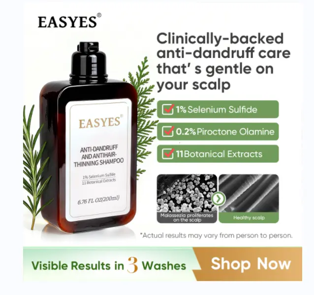 EASYES Anti-Dandruff & Hair Thickening Shampoo | 1% Selenium Sulfide + 0.2% Piroctone Olamine | 11 Herbal Actives for 78% Less Flakes & +38% Density in 7 Days | #ScalpCare #HairGrowth