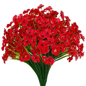 15 Bundles Artificial Flowers UV Resistant Faux Flowers Shrubs Plastic Flowers Decoration Faux Silk Flowers for Garden Porch Home Decoration