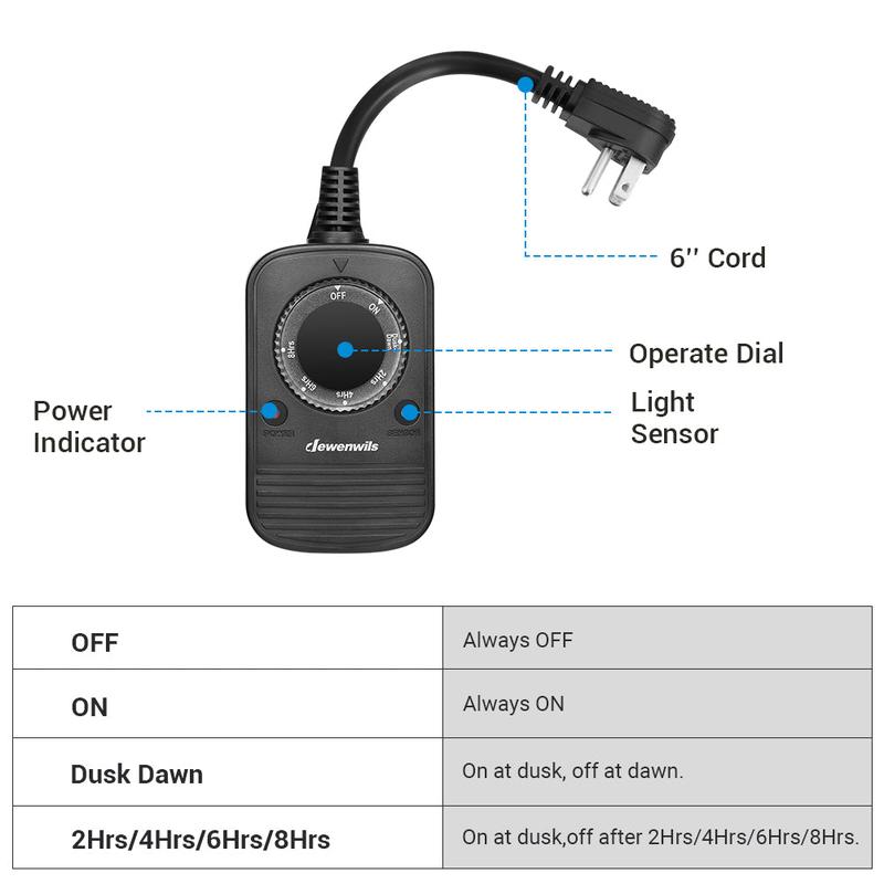 DEWENWILS Outdoor Timer, Dusk to Dawn Sensor Timer with Electrical Outlet (2 Pack)-HODT11A DEWENWILS Outdoor Timer, Dusk to Dawn Sensor Timer with Electrical Outlet (2 Pack)-HODT11A