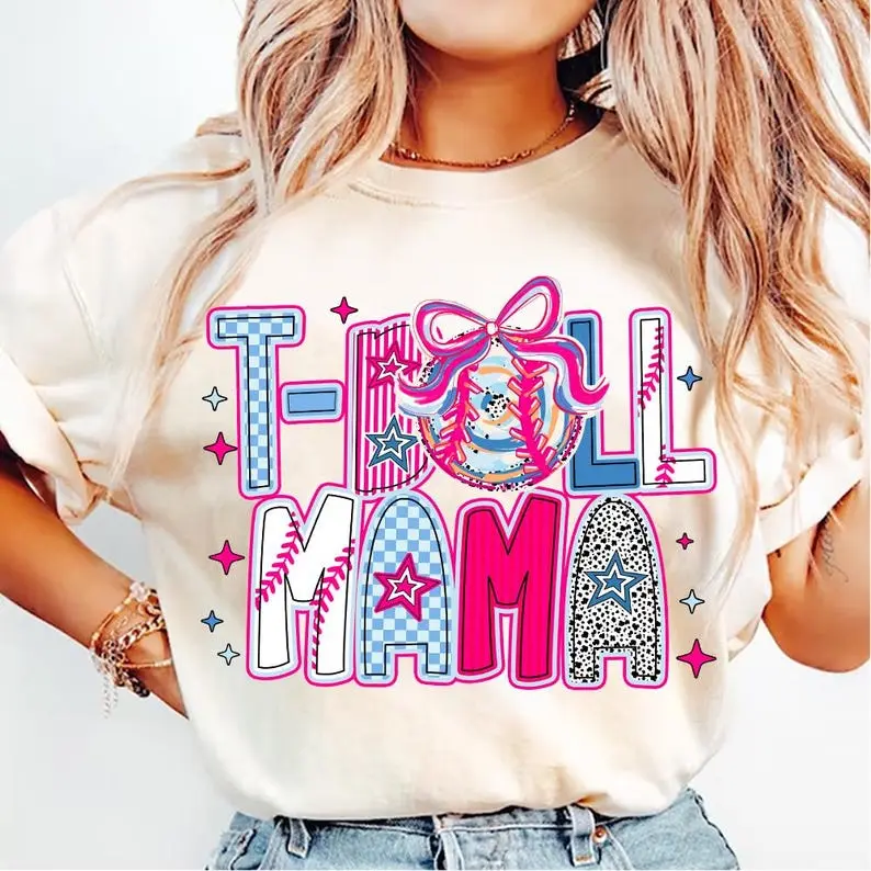 T-Ball Mama Coquette Tee, Raising Ballers Shirt, Brushstroke Baseball Look