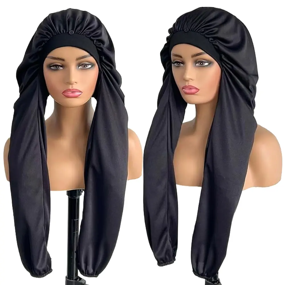 Ssawhair Bonnet for Sleeping,Long Braids Hair Bonnets for Women,2 in 1 Long Hair Braids Protection & Breathable,Silk Bonnet for Braids Hair (Black) Hair Care Haircare