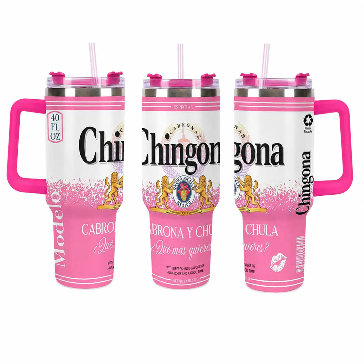 Chingona Modelo Inspired 20oz Stainless Steel Tumbler with Lid - Pink Cabrona y Chula Mexican Style Insulated Travel Mug - Double Wall Vacuum Flask for Cold Drinks