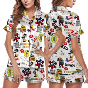 Hot New 2026 Full Set Womens Puerto Rico Satin Pajama Set For Women, Breathable Pajamas Set Sleepwear