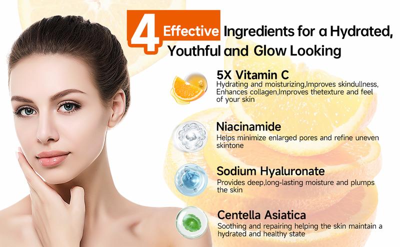 Korean 5X Vitamin C Skincare Set, 6-in-1 Skincare Gift Set with Cleanser, Toner, Serum, Lotion,Eye & Face Cream - Moisturizing Skincare Kit