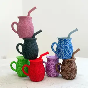 Talavera Mug - Colorful Silicone Mug with Lid, Set of 5, Reusable, Ideal for Drinking and Storage