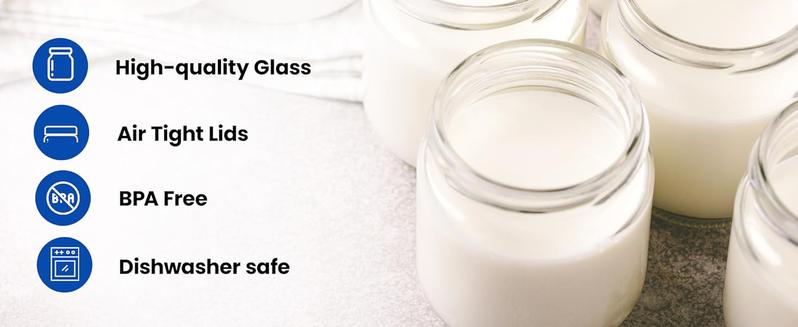 Ultimate Yogurt Jars - 8 Count Small Glass Cups with Lids -  Yogurt Maker Not Included - BPA Free, Airtight & Dishwasher Safe - Perfect Kitchen Storage for Yogurt, Pudding & More - Canister