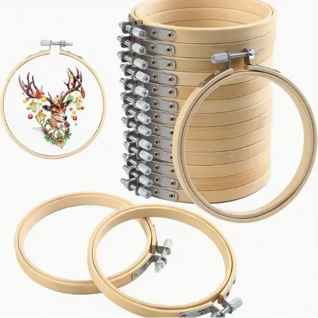16pcs (4in) Wooden Embroidery Hoop Set, Adjustable Natural Material for Cross Stitch, Arts Crafts, Children’s Christmas Decor Accessories