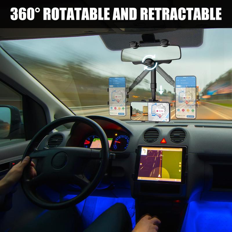 360° Rotating Rearview Mirror Phone Holder: Retractable, Strong Grip, Durable Universal Holder, Perfect for Hands-Free Use in the Car - Safe Practical