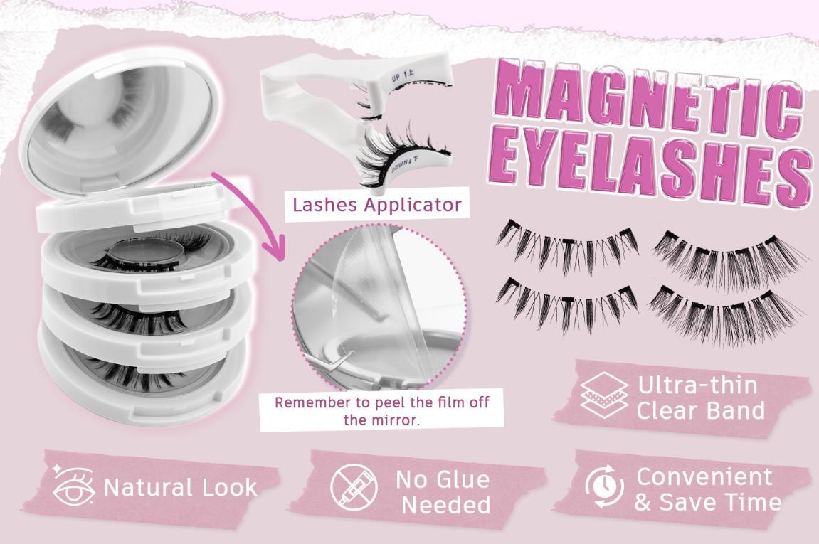 （Please confirm the product specifications）Reusable Magnetic Eyelashes - Natural Look Kit with Applicator, Easy to Wear & Remove all-day comfort cat makeup