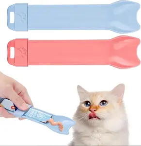 Cat Dog Food Can Lid Spoon and Cat Strip Feeder, 2PCS Pet Cat Supplies Set, Cute Paw Silicone Pet Can Lids Cover,Cat Food Spatula Spoon for Can Opener, Cat Squeeze upTreat Spoon puppy essentials(blue)