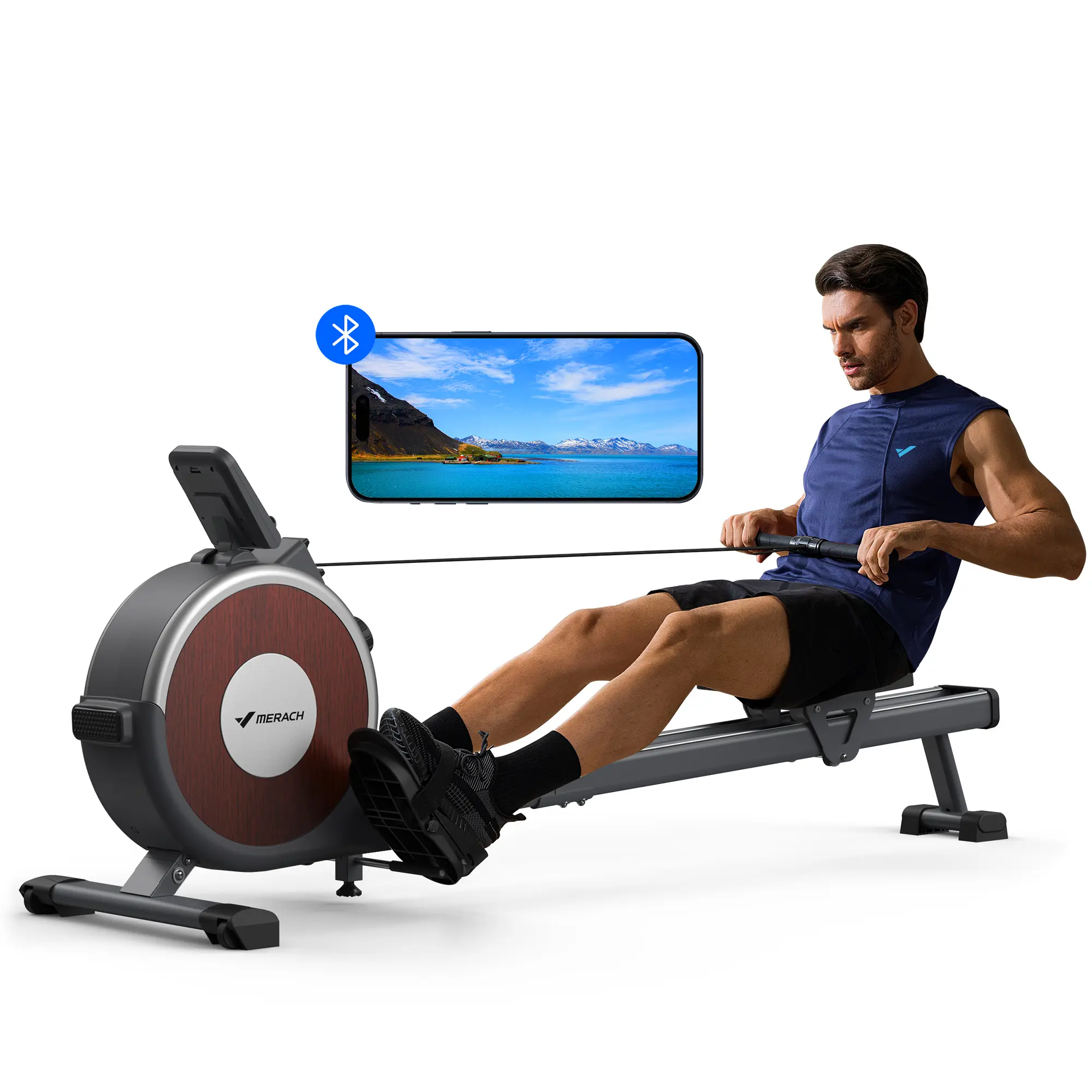 Merach Rowing Machine, Quiet Magnetic Rower with 16 Resistance Levels, Dual Slide Rail with Max 350lbs,Real Row Simulation, App Compatible, Ergonomic Ultra-Quiet Design for Indoor Home Gym Fitness Training BackToSchool