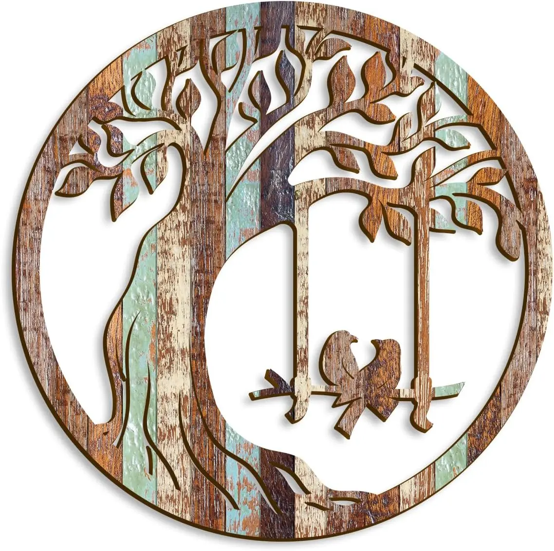 Wooden Wall Plaque of Tree Birds Rustic Wall Hanging Decor for Bathroom Kitchen Living Room Bedroom, 12 Inch