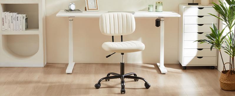 Furnest Compact Office Chair Height Adjustable Rolling Swivel Desk Chair with PU Leather, Armless Task Chair for Small Spaces, Home, Bedroom