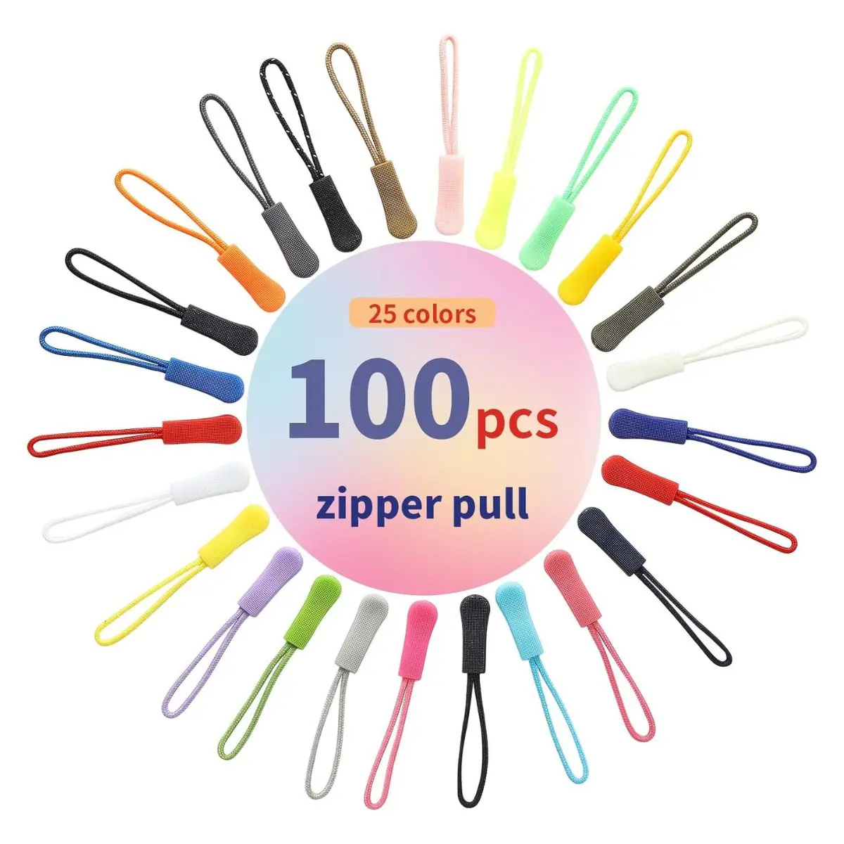 100PCS Zipper Pull Replacement Set – 25 Color Paracord Zipper Pull Tabs