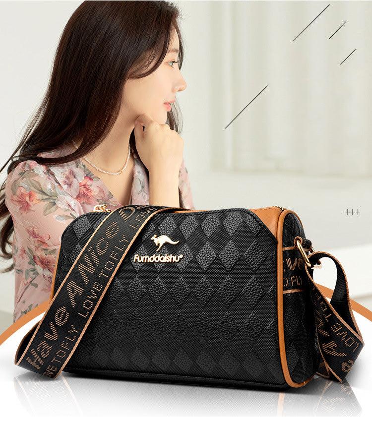 Fashion Diamond Pattern Large Capacity 3-Layer Crossbody Bag White/Black Spacious 3 Compartments Adjustable Strap for Daily Outings Work Shopping Travel