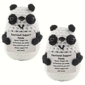 2PCS Positive Handmade Crochet Panda Desktop Decor Stress Relief Pocket Hug Encouragement Keepsake for Friend Colleague Thoughtful Gift for Birthday Graduation Thinking of You