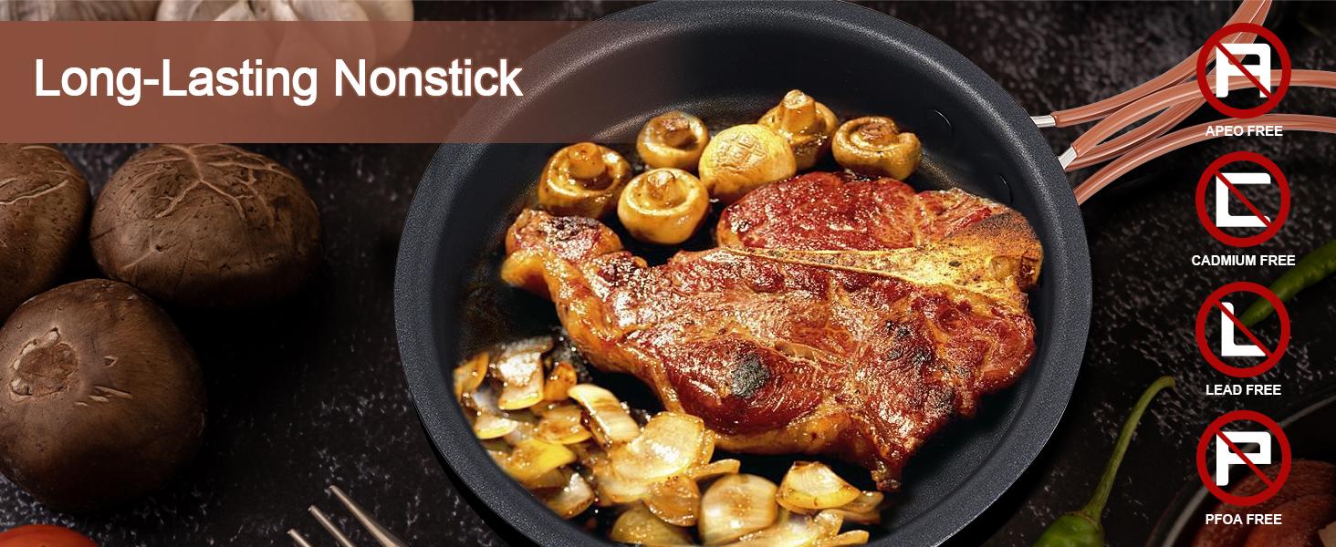 Odoland 10pcs Camping Cookware Non-Stick Camping Pot and Pan Set with Plate Bowl Fork Knife Spoon for Backpacking, Hiking, Outdoor Cooking and Picnic Travel Accessory