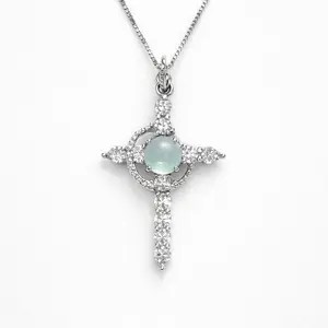 Vintage Gold Moon Cross Pendant, Celestial Emerald Green Stone Necklace, Gothic Victorian Aesthetic Jewelry, Dark Academia Style Gift