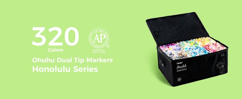 Ohuhu Alcohol Markers: Brush & Chisel Dual Tips - 320-color - Double Tipped Art Sketch Marker Set for Artists Adults Coloring Illustration - Refillable Ink - Honolulu Series of Ohuhuart - Valentine's Day Gift