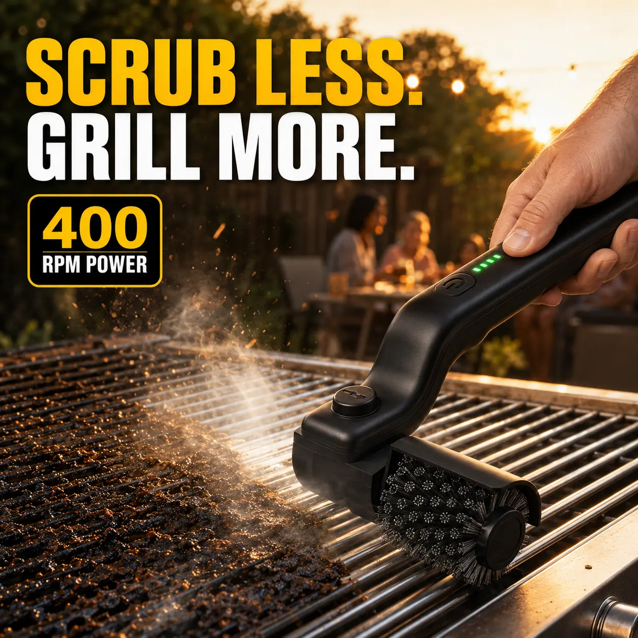 Cordless Rechargeable Electric BBQ Grill Brush, 3-Speed Settings, 2600mAh Battery, Adjustable Angle Metal Grilling Utensil