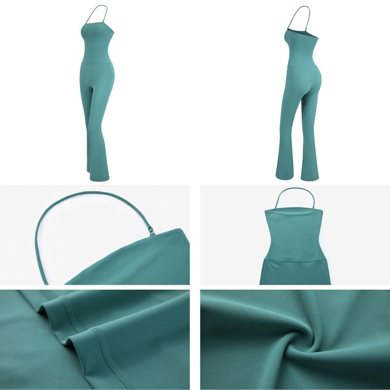 Women's Antibacterial Bare-Feel Halter Leotard - Tight Sling Yoga Suit with Flare Legs, High-Waisted Workout Outfit for Gym, Fitness & Activewear