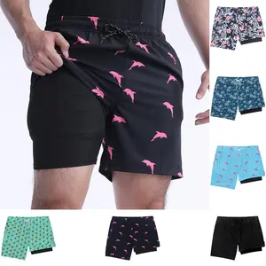 Men's Quick Dry Swim Trunks with Compression Liner, Fun Printed Bathing Suits