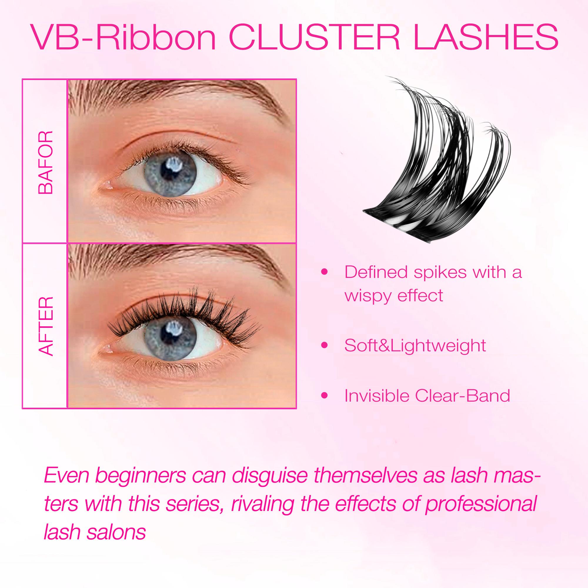 VEYESBEAUTY VB-Ribbon Cluster Lashes Individual Lash Extensions Layered Wispy Faux Mink Lash Newbie's Five-Second DIY Mixed Length for Self Application Makeup at Home Cosmetic Eyelashes Extensions