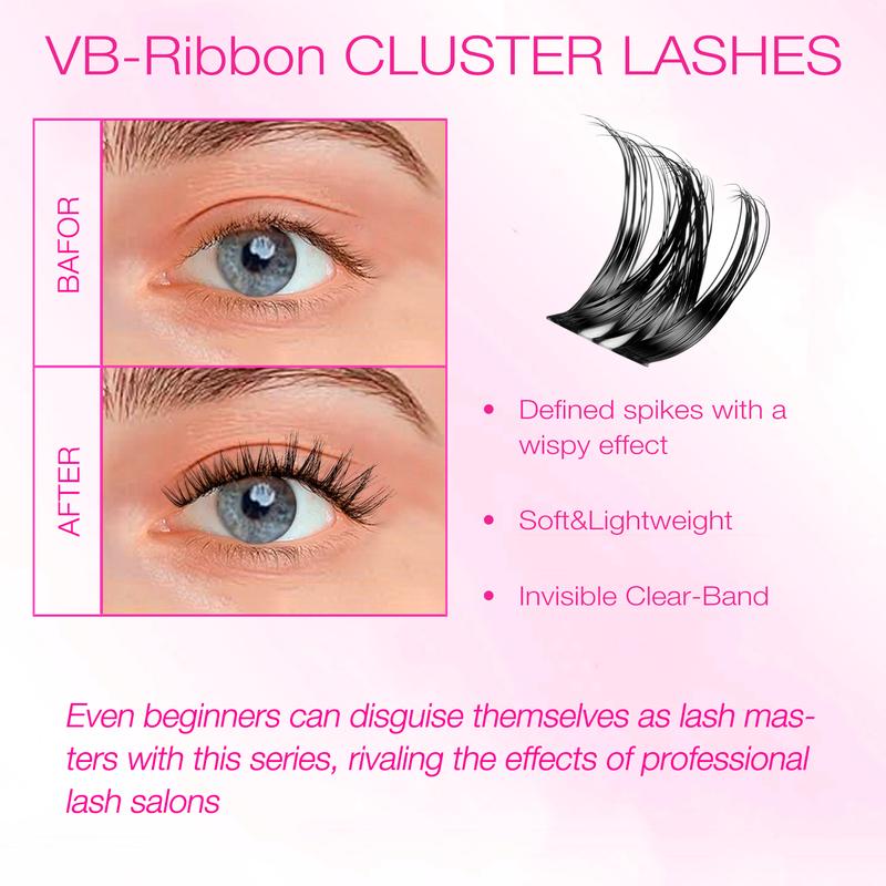 VEYESBEAUTY VB-Ribbon Cluster Lashes Individual Lash Extensions Layered Wispy Faux Mink Lash Newbie's Five-Second DIY Mixed Length for Self Application Makeup at Home Cosmetic Eyelashes Extensions