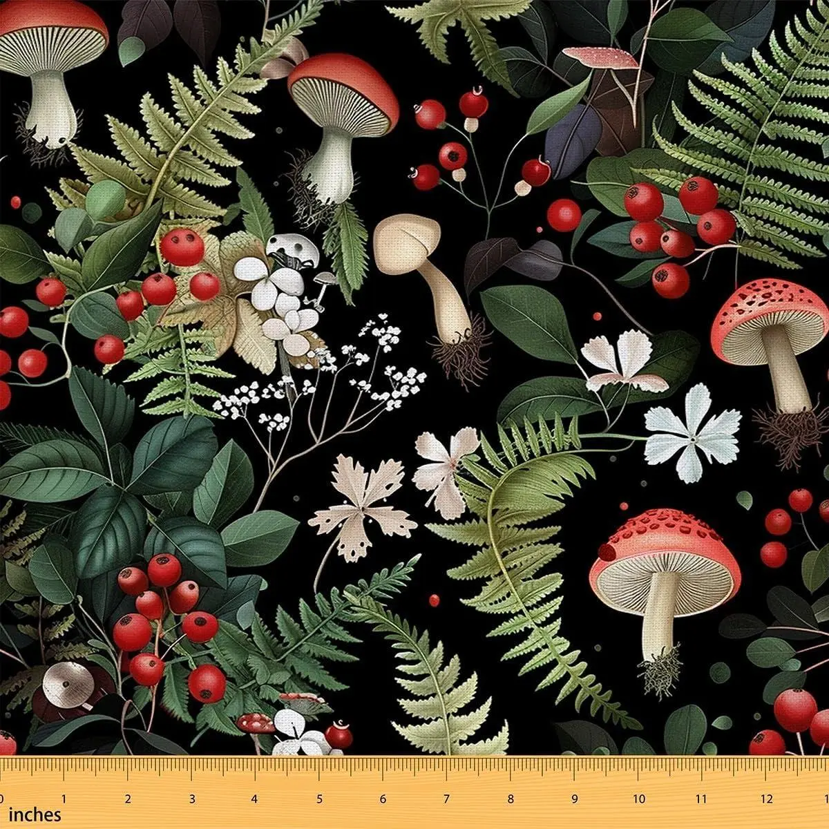 Feelyou Polyester Mushroom Upholstery Fabric by the Yard - Soft Flannel, Kawaii Fungus Botanical Design, Waterproof, for Home Room Decor, Indoor/Outdoor Chair Reupholstery