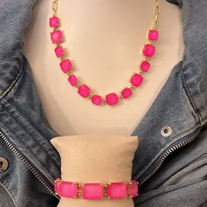 The Tessa Necklace and Bracelet Jewelry Set in Neon Pink