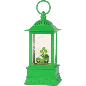 St Patricks Day Snow Globe Decorations, St Patricks Day Lighted Glitter Shamrock Gnome Truck Snowglobe Lantern
