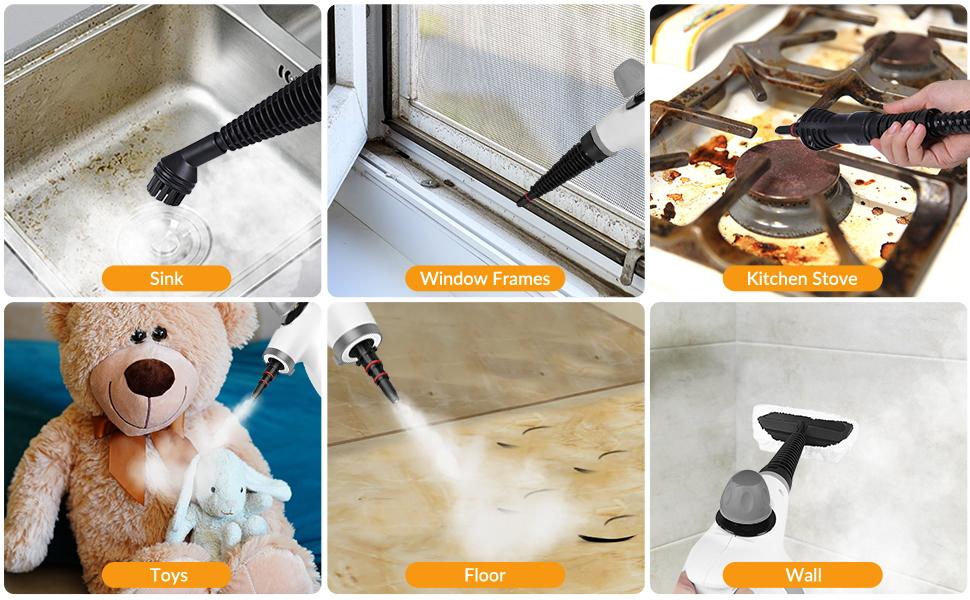 [Deep Spring Clean] Redhut Pressurized Handheld Steam Cleaner with 12 Accs, Multi-Purpose for Home, Floors, Tile, Windows, Grout & Car, Grey 3.0 Carpet