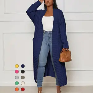 Valentine's Day Women's Solid Color Textured Drop Shoulder Pocket Longline Cardigan, Casual Open Front Long Sleeve Knitwear for Fall & Winter, Women's Knit Clothing for Daily Wear, Lady Baggy Cardigans for Women, Womenswear, Casual Knit Top