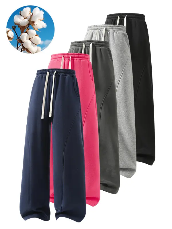 Men Casual Straight‑Leg Pants, Relaxed Fit Drawstring Elastic Waist Trousers, Wrinkle Resistant Soft Breathable Pants for Daily Commute Travel，Adjustable drawstring waist, no tightness around abdomen