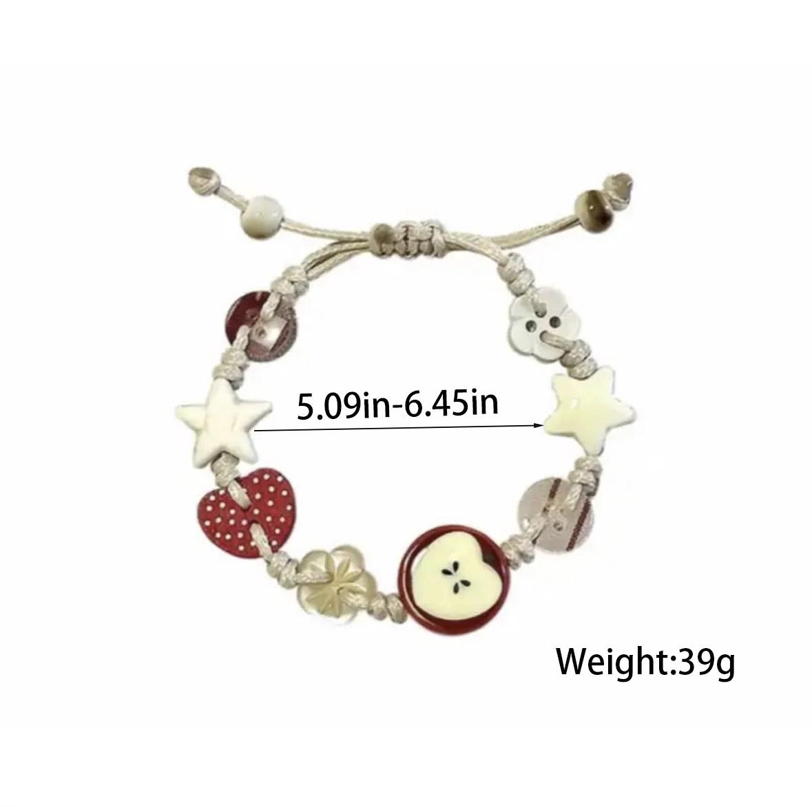 Adjustable Handmade Ceramic Apple Bracelet with Star Charms Chic Summer Jewelry for Ladies Adjustable Fit Vintage Elegant Resin Button Bracelet.Feminine charm bracelet.Valentine's Day gift Trendy Fashionable Accessories.valentine gifts for her