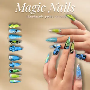 Magic Nails -BLUE IRIS -Handmade Press-On Nails ,Long Stiletto Shape | Reusable,Acrylic Made,Salon-Quality,Long lasting ,Glossy Design