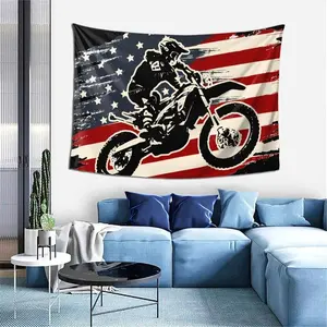Tapestry Decor Tapestry Motocross Dirt Bike American Flag Tapestry Wall Art Wall Hanging Tapestry Wall Tapestry Home Decorations for Bedroom Dorm Living Room Kitchen 60 x 40 inch bar university dormitory Multicolor