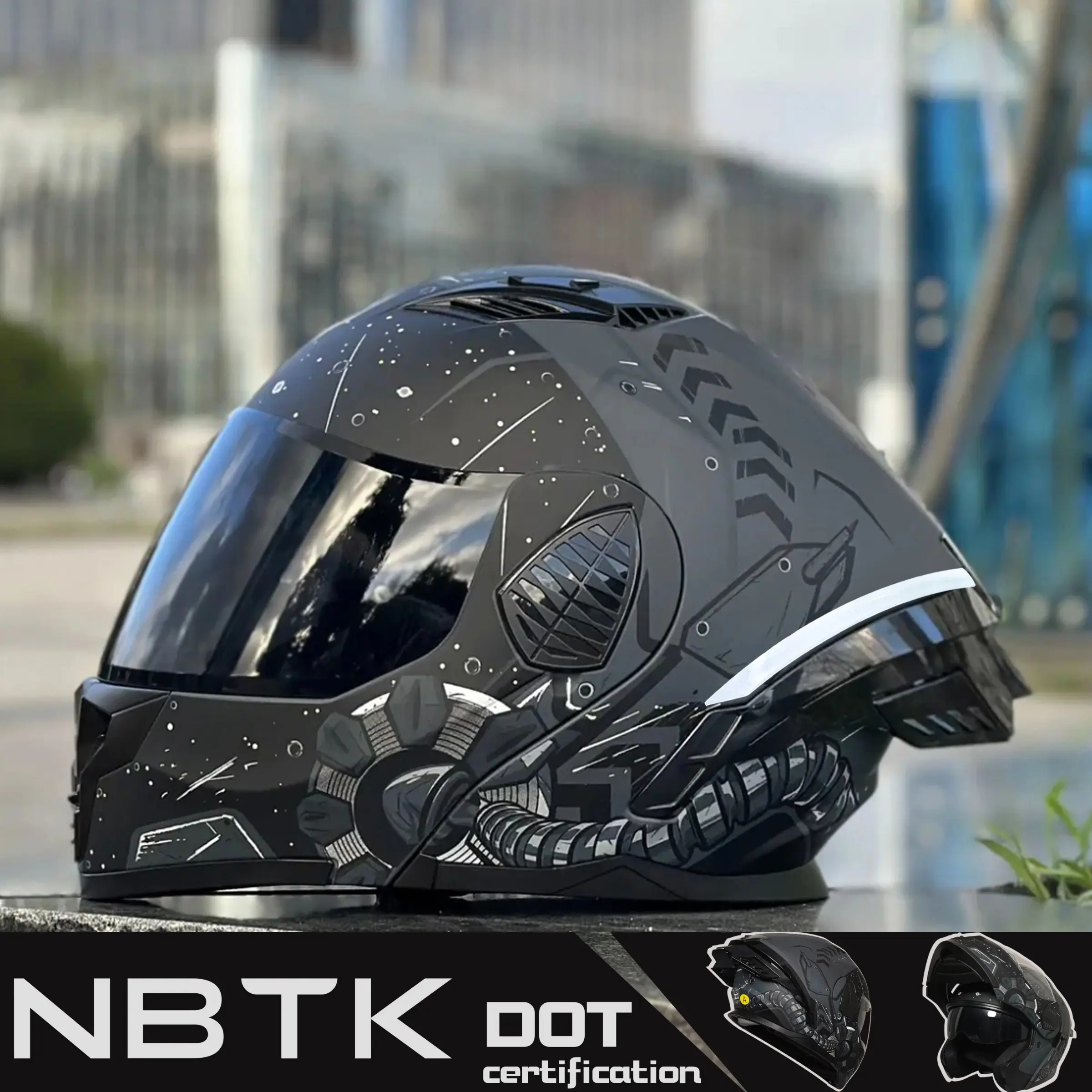 Nbtk Flip-Up Full Face Motorcycle Helmet, Equipped With Visor, Abs Material with Eps Cushioning, Multiple Ventilation Ports, Removable Liner, Unisex All-Season Use, Protective Gear, Safety Riding Helmet, Motorcycle Biker Helmet, Motorcycle Helmet Visor