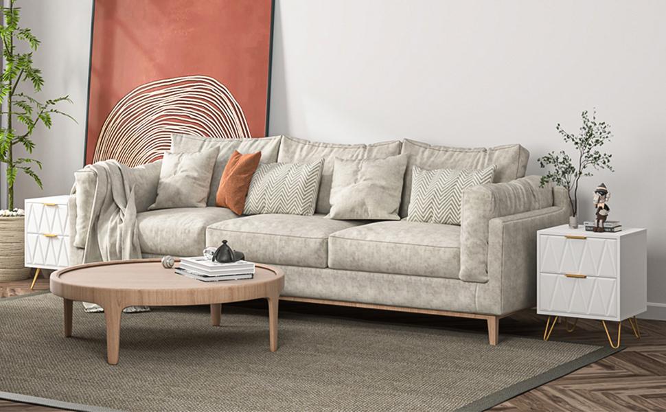 2pcs Nightstand Modern Bedside Table with 2 Drawers & Gold Metal Legs, Simple and Elegant Bedside Table,Night Stand Metal Legs for Bedroom Living Room