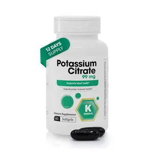 Potassium Citrate Supplement – 99 mg Potassium per Softgel for Electrolyte Balance & Muscle Function – 60 Softgels