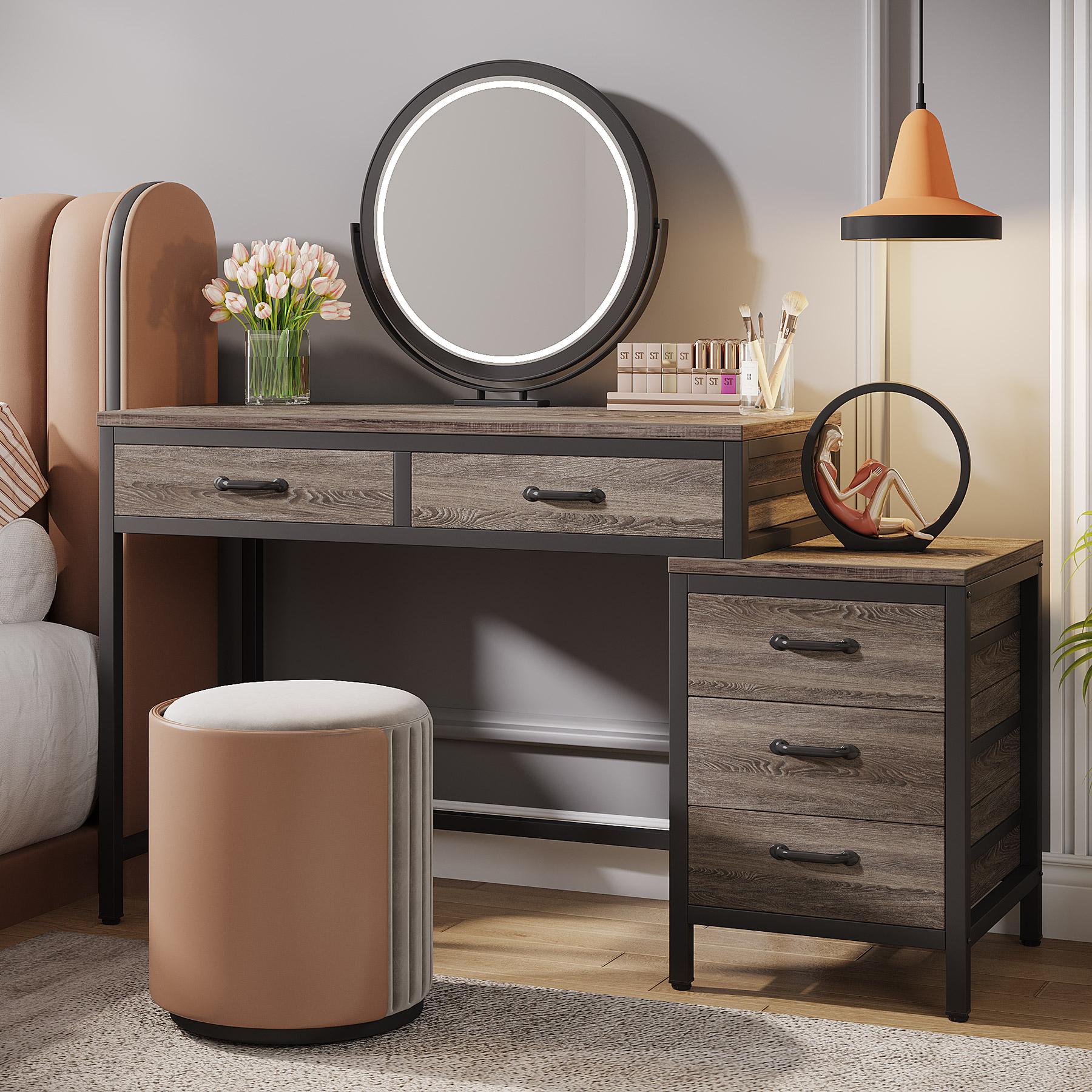 Tribesigns Vanity Desk with 5 Drawers, Makeup Vanity Table Dressing Table with Side 3-Drawer Chest, Make Up Vanities for Women, Girls (Without Mirror)