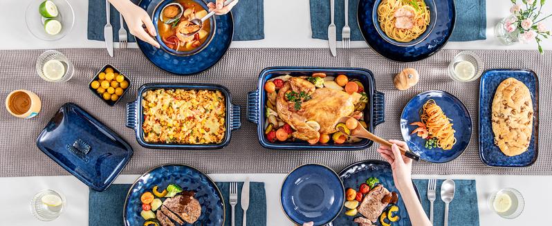 vancasso Starry 1.9/3.8 Quart Casserole Dish, Large Lasagna pan with lid, Stoneware Casserole with lid, Microwave Safe, Blue Heat Resistant Bakeware Oven