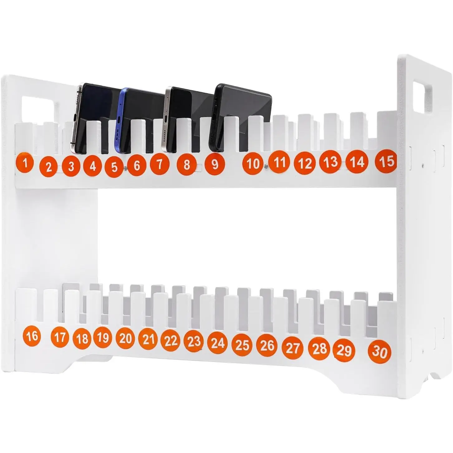 Cell Phone Holder 30 Slots Classroom Cell Phone Storage 2-Tier Multiple Cell Phone Stand Rack with Number Stickers PVC Office Organizer Desktop Organizer for Classroom, Office