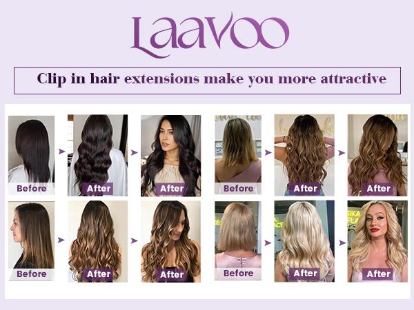 LaaVoo Clip in Hair Extensions Real Human Hair Silky Straight Clip in Extensions real human hair TikTokShopBacktoSchool Hairpiece