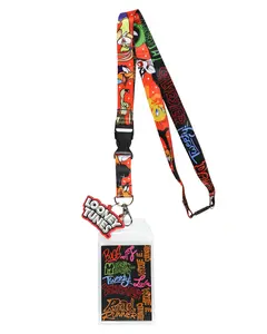 Looney Tunes Character Design Reversible Clear ID Badge Lanyard With Rubber Charm And Lobster Clasp