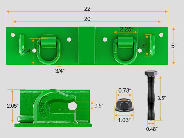 Nilight 3/8" Tractor Bucket Grab Hooks with 1/2" Tie Down Ring and 2" Receiver Grade 70 Forged Steel Bolt-On for John Deere Compact Tractor Bucket RV UTV Truck Max 4700LBS, Green Parts Vehicle Plate